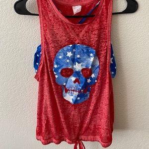 Red white and blue tank top with cross back bra!